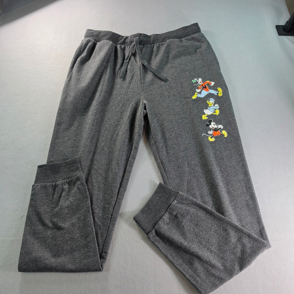 Disney Mickey Mouse Donald Goofy Gray Jogger Sweatpants Mens Large Pockets